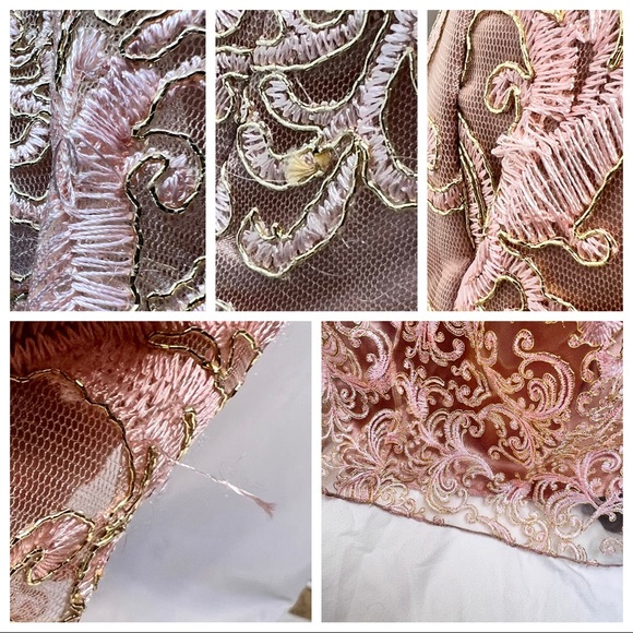 Windsor Formal Rose Gold Lace Overlay Embroidered Strapless Gown Sweetheart - Picture 2 of 16